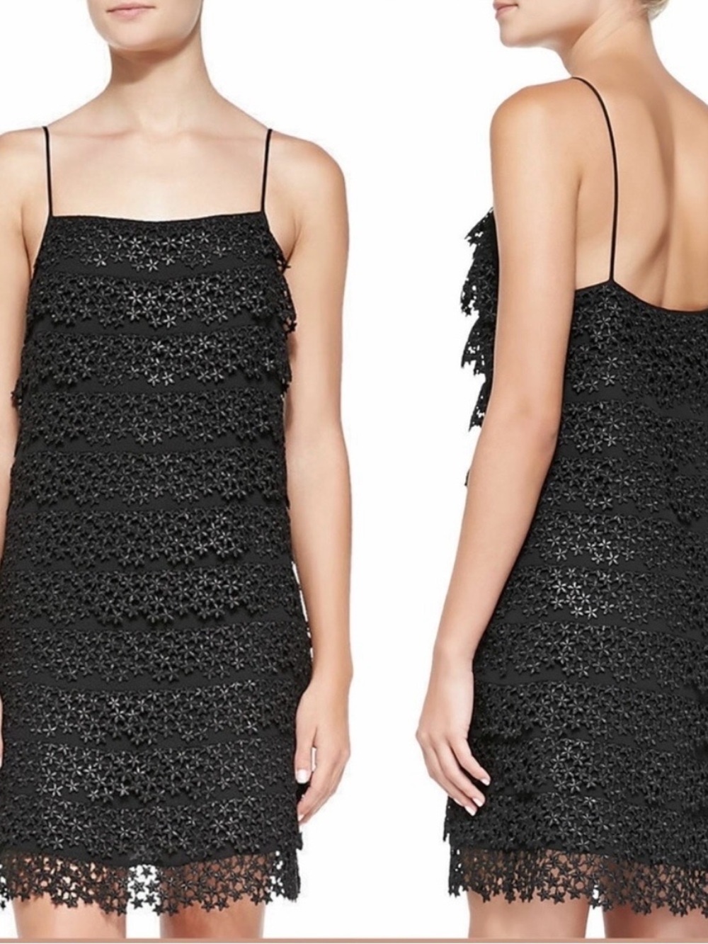 Diane Von Furstenberg Black Star Lace Tiered Mini Dress